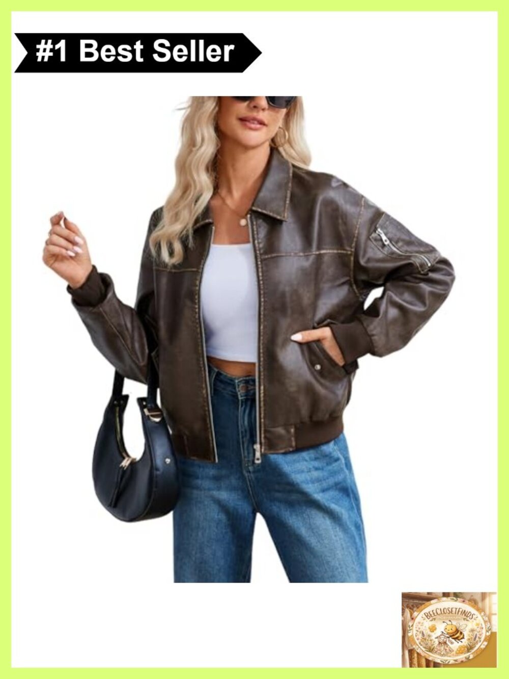 Oversized Faux Leather Bomber Jacket Zip Front Relaxed Fit Motorcycle Coat